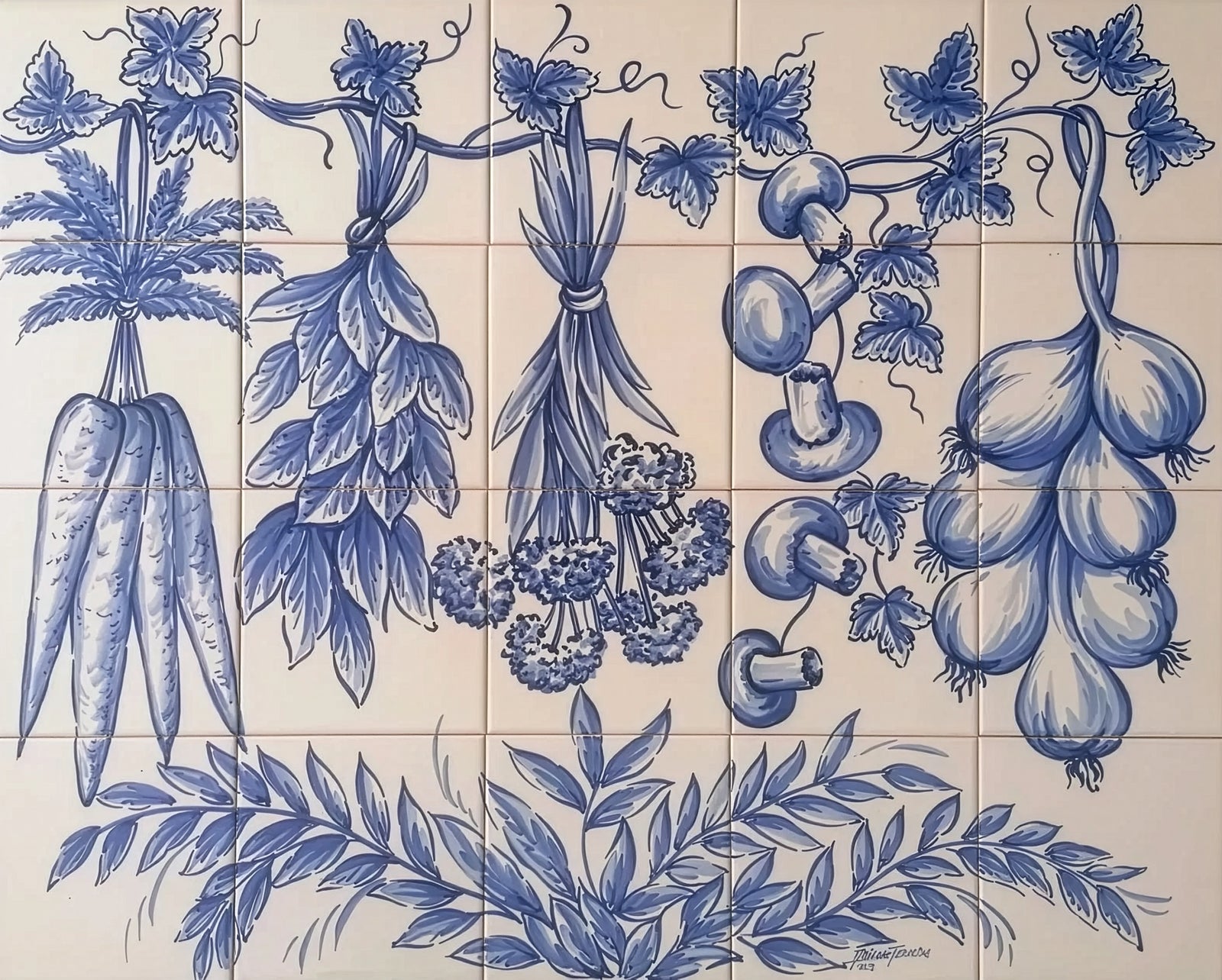 Hand Painted Kitchen Tiles - Hanging Vegetables | Ref. PT279