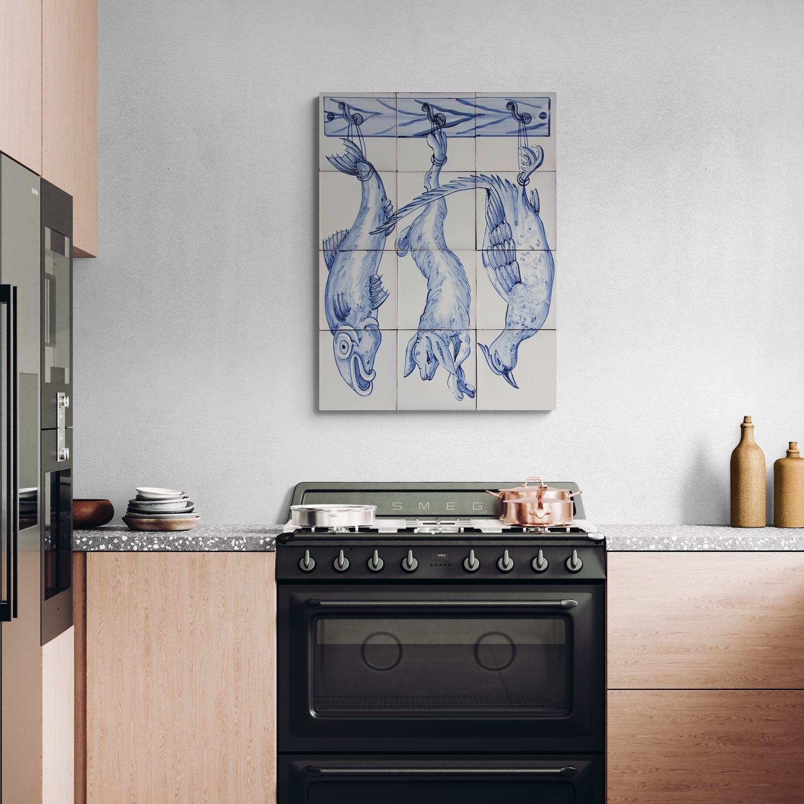 Hanging meat Portuguese tile mural 