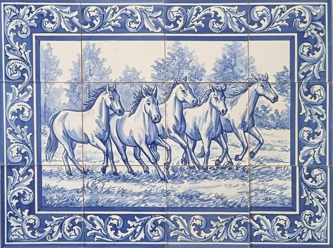 Hand Painted Horses Tile Mural - Portuguese Tiles | Ref. PT231