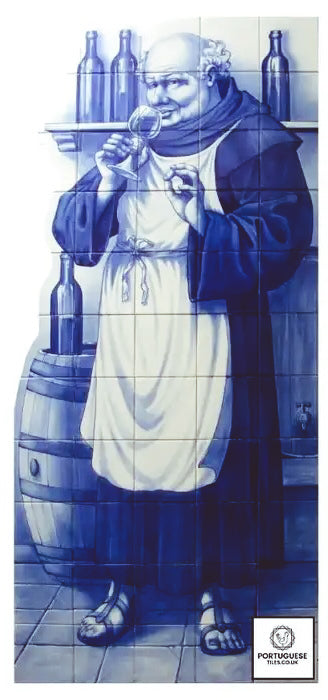 "Monk Drinking Wine" Tile Mural - Hand Painted Portuguese Tiles | Ref. PT383