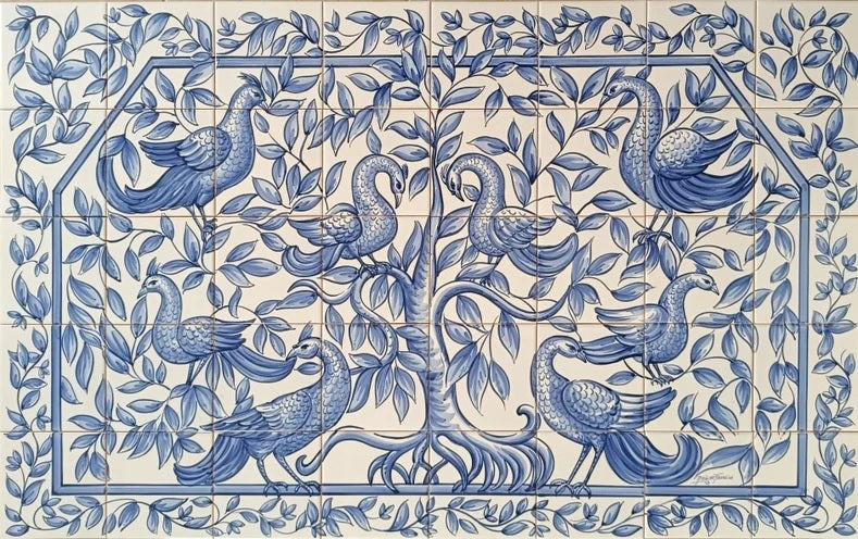 Pheasants Tile Mural - Hand Painted Portuguese Tiles | Ref. PT228
