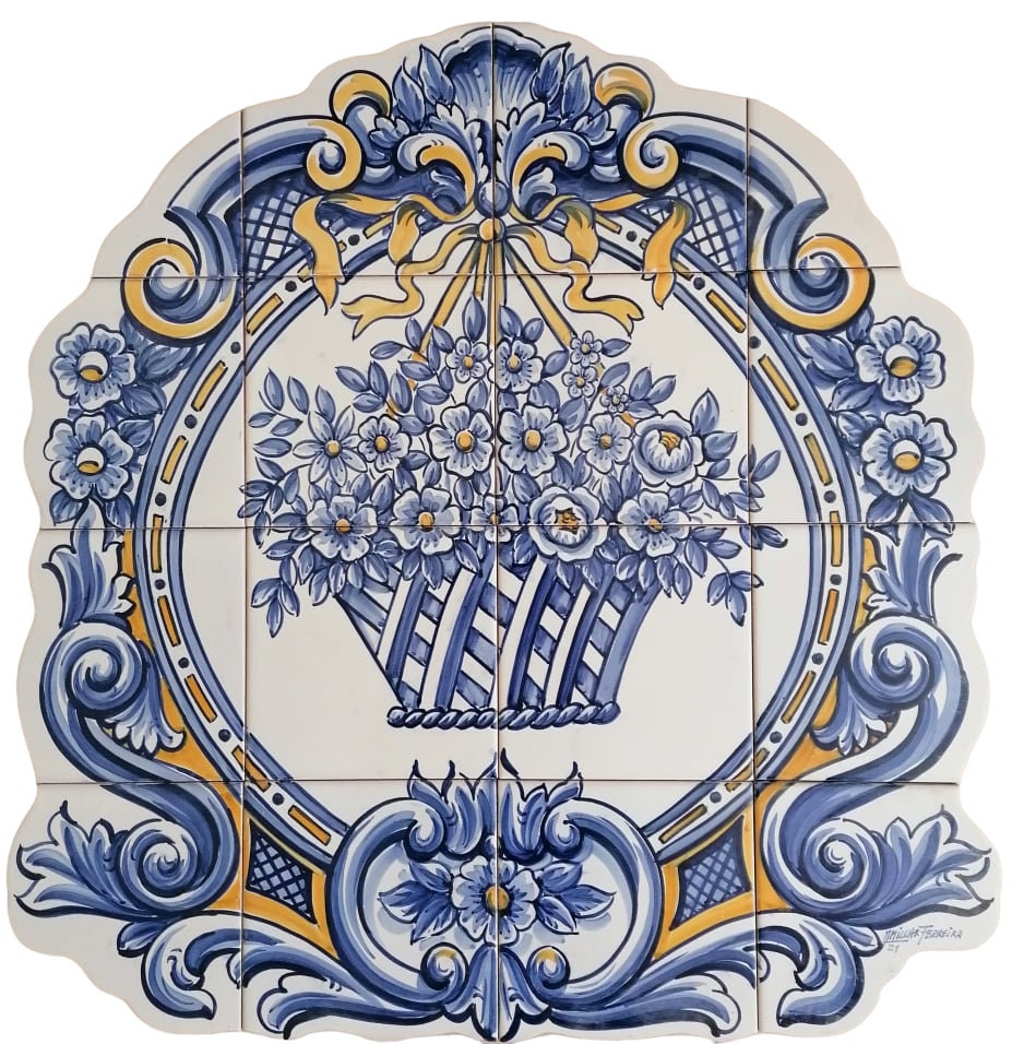 Blue Flower Basket Tile Mural PT314