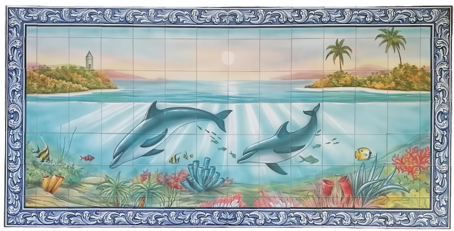 Dolphin Tile Mural PT348