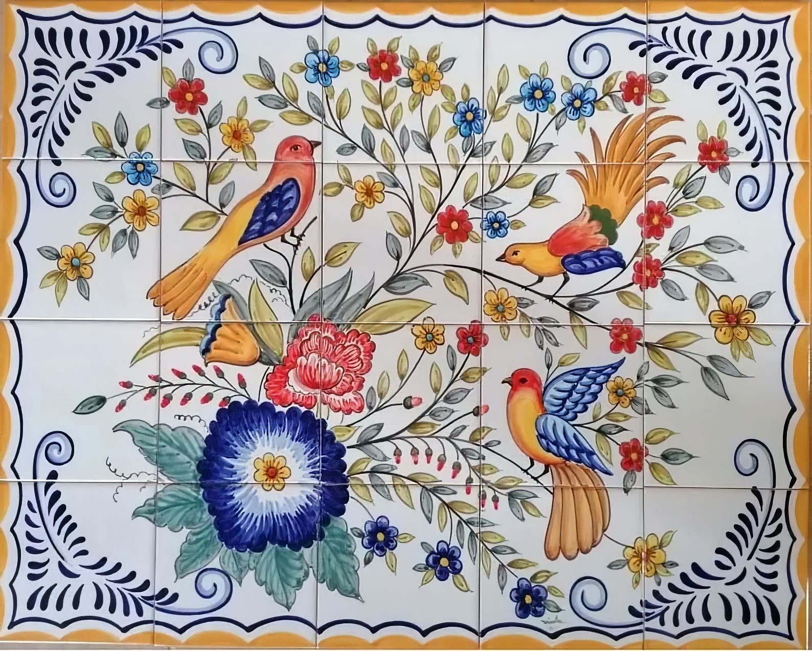 Flowers and Birds Tile Mural PT294