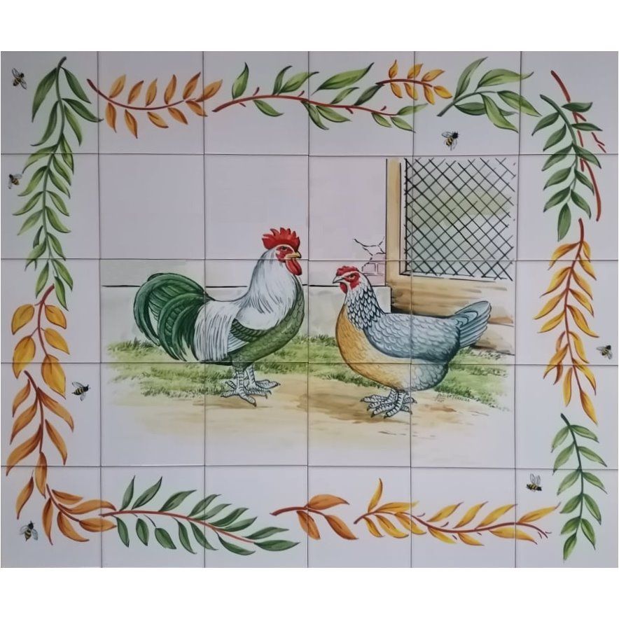 Rooster and Chicken Tile Mural