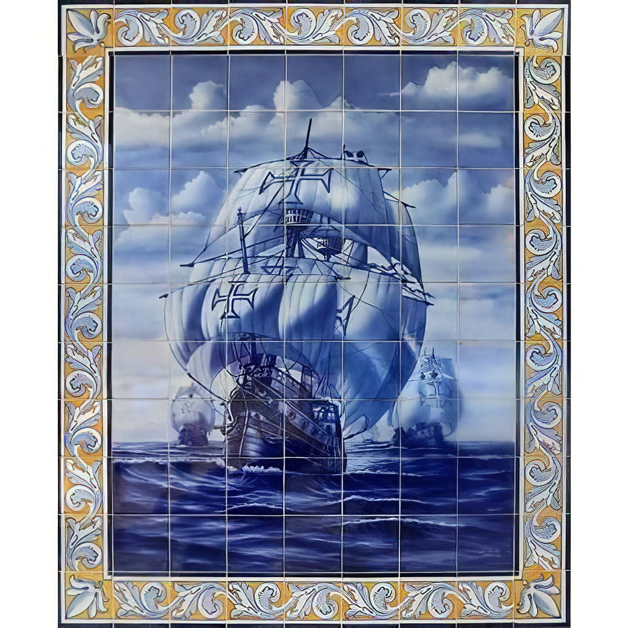 Ceramic Tile Mural "Ship" - Hand Painted & Signed | Ref. PT443