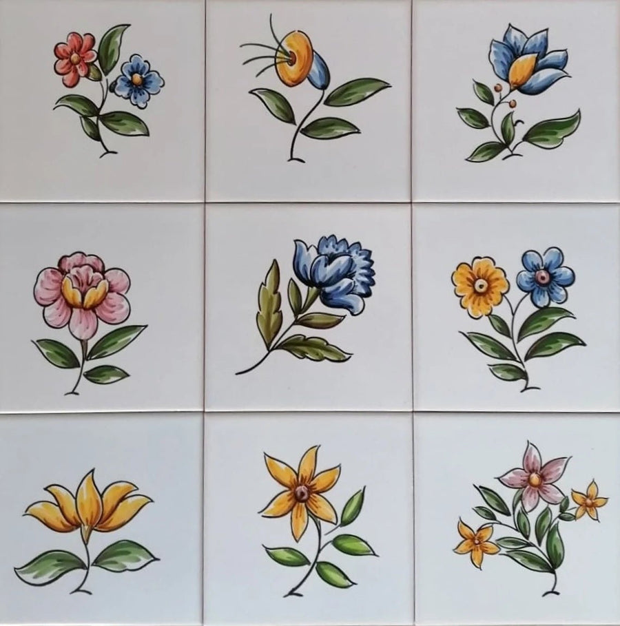 Hand Painted Portuguese Tiles "Colourful Flowers" | Ref. PT252