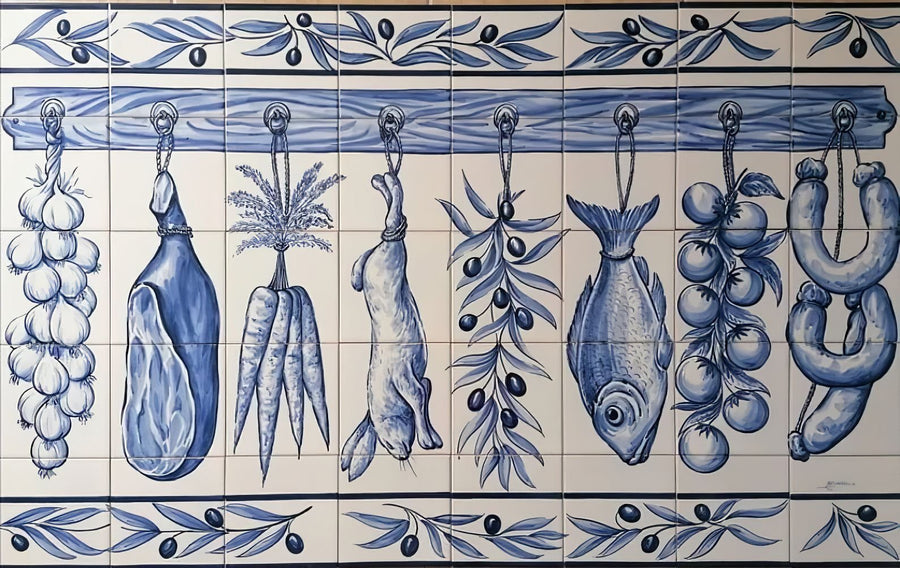 Tile Mural "Hanging Foods" - Hand Painted & Signed by Artist | Ref. PT367
