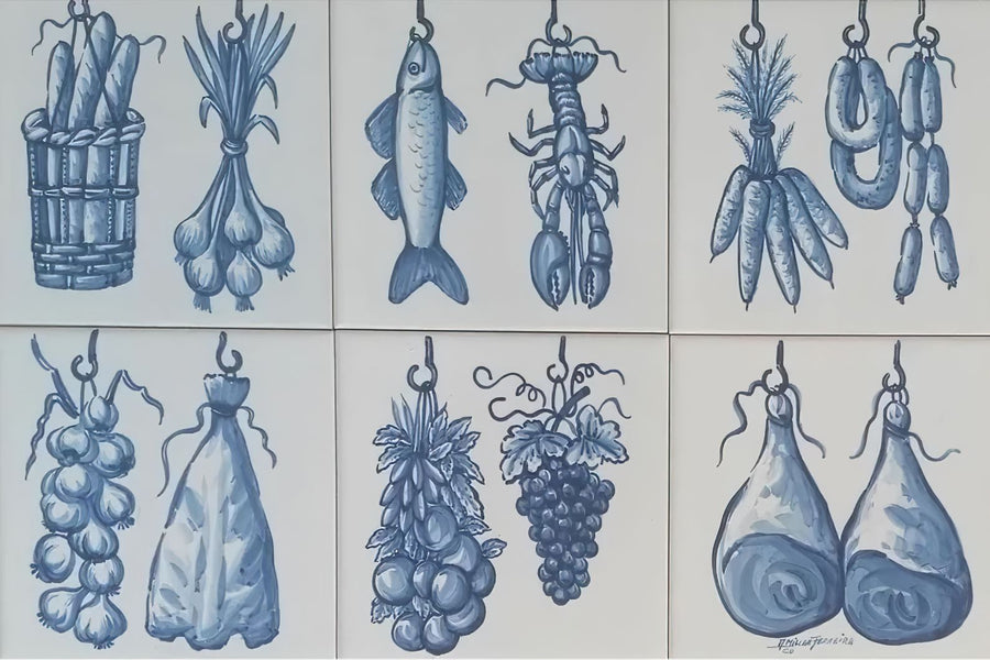Hand Painted Kitchen Tiles "Hanging Foods" Signed by Artist | Ref. PT455