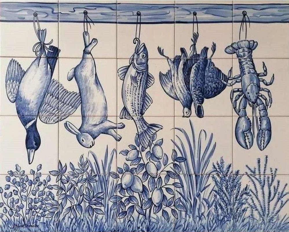 Tile Mural "Hanging Foods" - Hand Painted & Signed by Artist | Ref. PT322