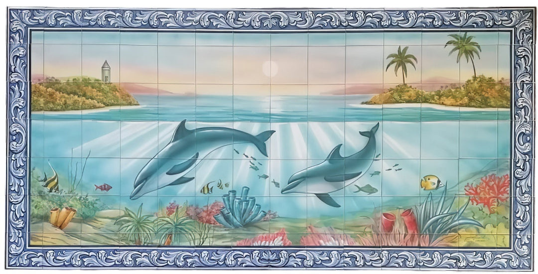 Ceramic Tile Mural "Sealife" - Hand Painted & Signed | Ref. PT348