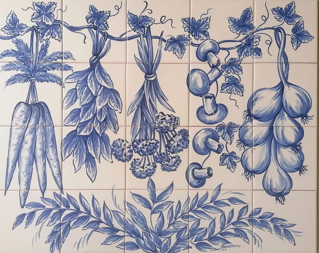 "Hanging Vegetables" Tile Mural - Hand Painted Portuguese Tiles | Ref. PT279