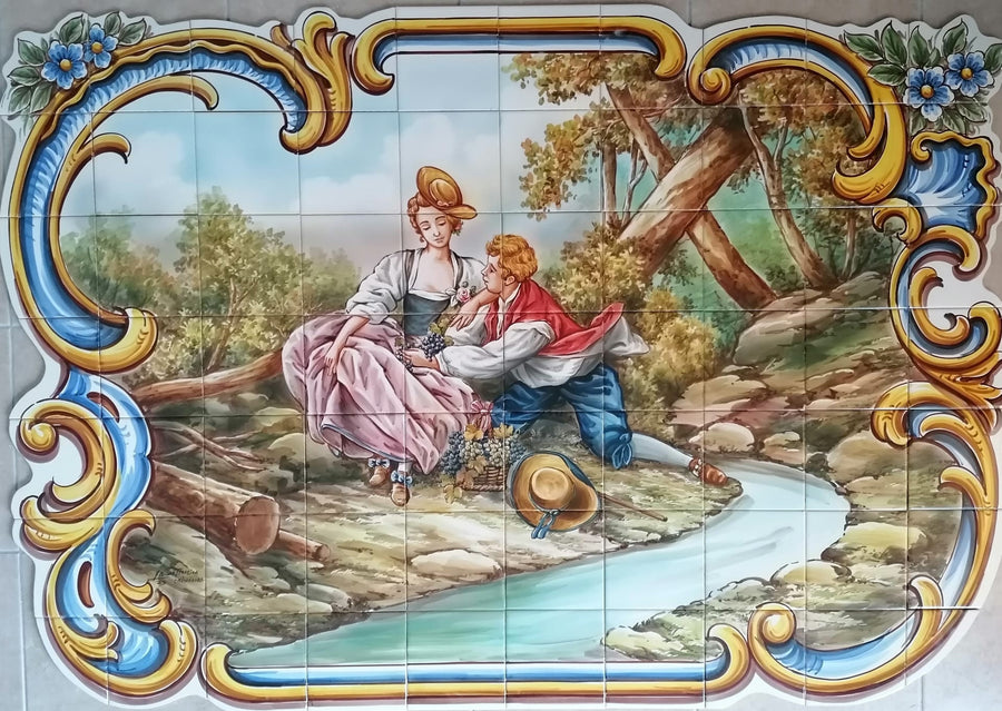 "Romantic Scene" Tile Mural - Hand Painted Portuguese Tiles | Ref. PT268