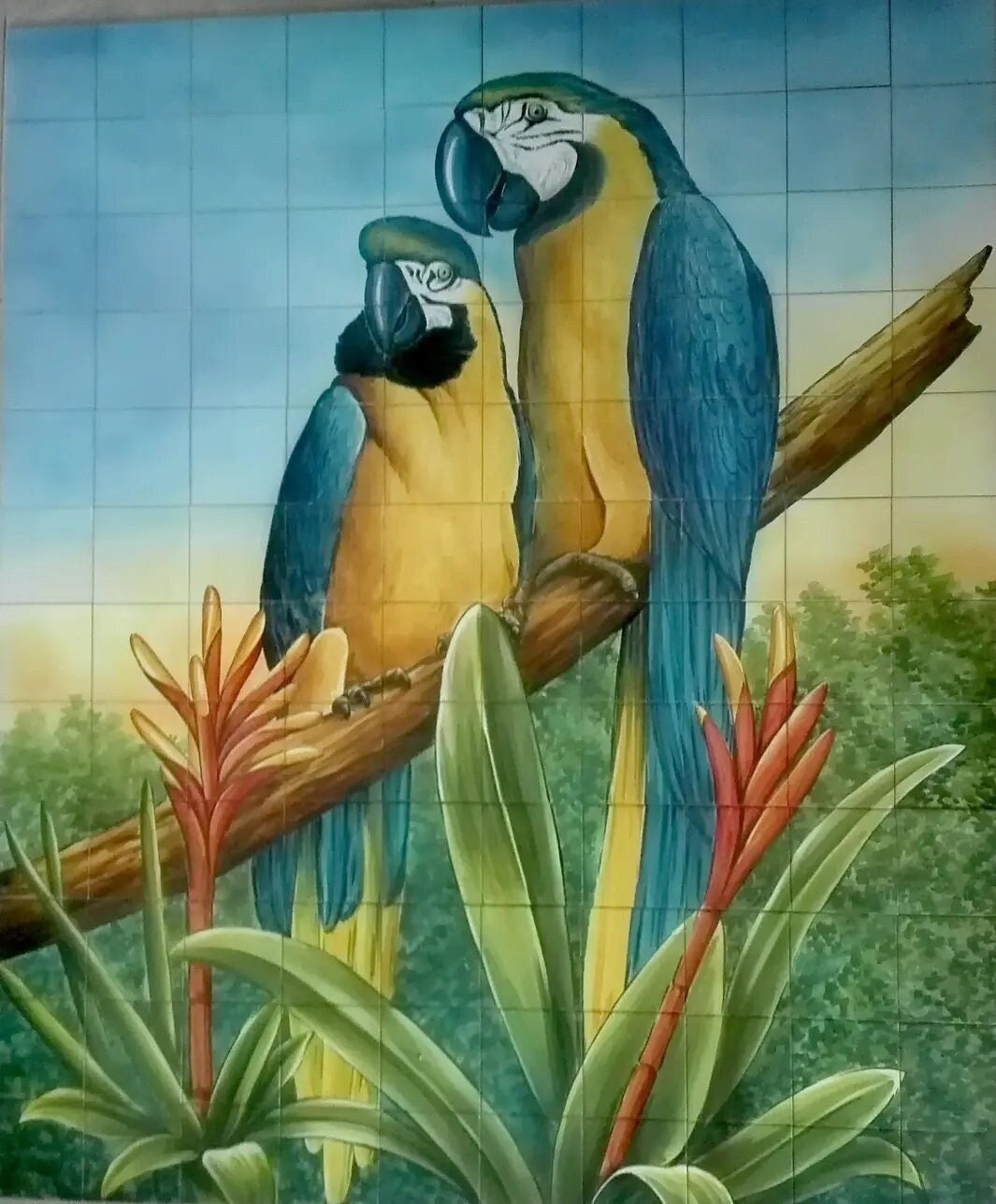 "Parrots" Tile Mural - Hand Painted Portuguese Tiles | Ref. PT264