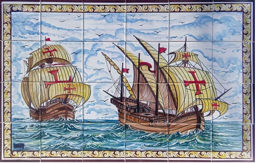 "Ships" Tile Mural - Hand Painted Portuguese Tiles | Ref. PT280