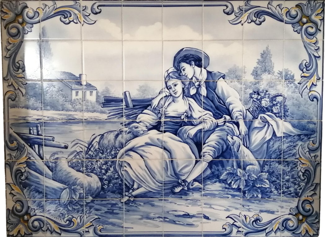 "Romantic Scene" Tile Mural - Hand Painted Portuguese Tiles | Ref. PT289