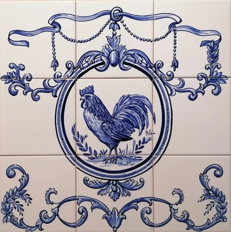 Tile Mural "Rooster" - Hand Painted & Signed by Artist | Ref. PT236