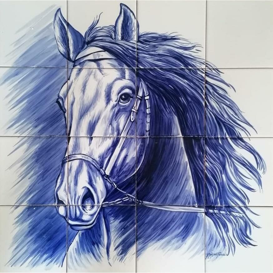 Blue and White Tile Mural "Horse" | Ref. PT502